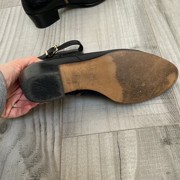 J.CREW Collection 8.5 Black Leather Ankle Boots Bootie Gold Buckle Heel Italy - Picture 5 of 7